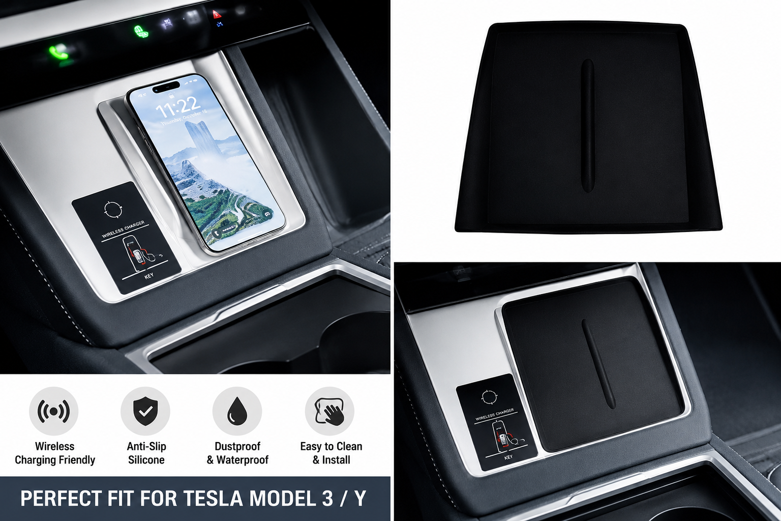 غطاء سيليكون للشحن اللاسلكي لتسلا Y جونيبر | Tesla Model Y Wireless Charging Mat